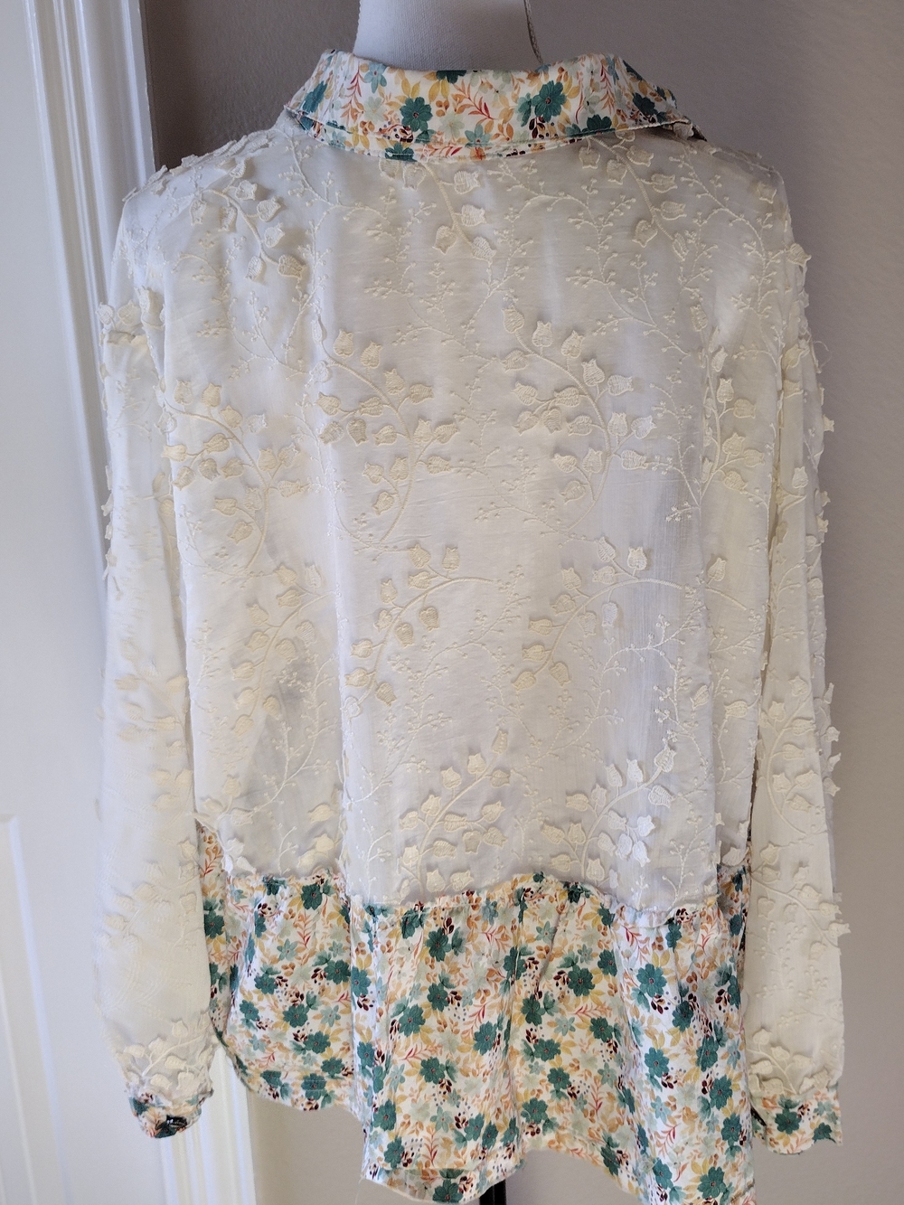 NWOT POL Floral Patchwork Lace Shacket in Cream & Teal - Picture 11 of 15